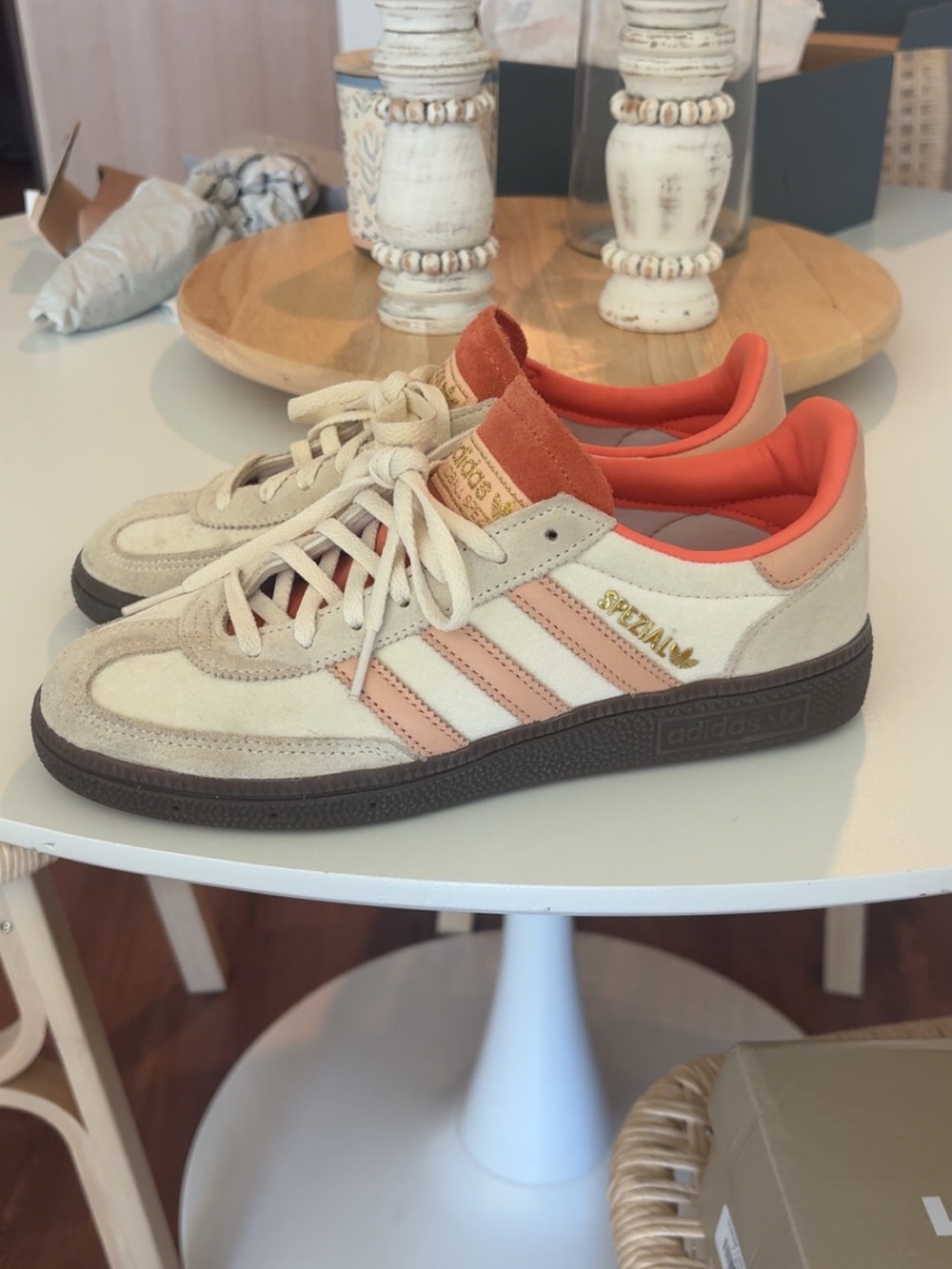 Special edition adidas Cream Suede Sneakers with Peach Accents - Picture 6 of 8
